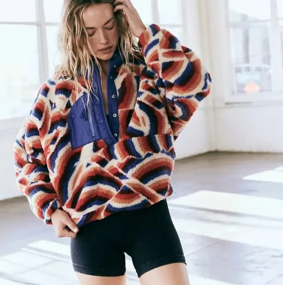 Free People Movement Hit The Slopes Printed Fleece Pullover Jacket S - Picture 14 of 14